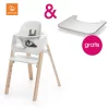 STOKKE® Steps™ Hochstuhl Weiß Buche Natur Inkl. Baby Set Weiß + Gratis Tray Weiß
